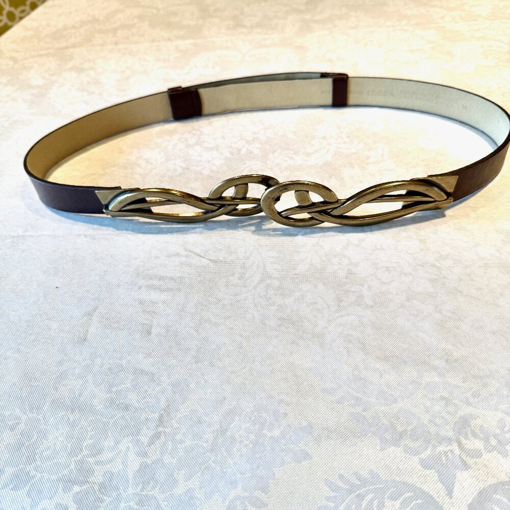 Chico’s Women’s Belt – Brown w/ Antique Gold Musical Note Clasp – RM#77984